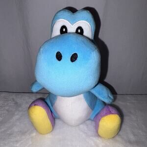 Super Mario Light Blue Yoshi Plush 7" All Star Collection Stuffed Toy 2018 EUC